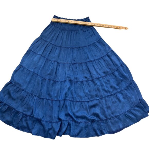 Women's Tiered Maxi Skirt Blue Elastic Waist Lightweight Cotton Bohemian Sz M - Picture 6 of 8